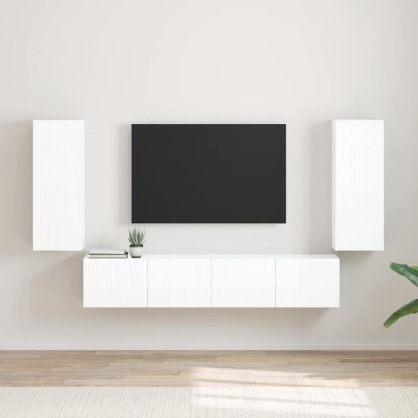 TV стенен шкаф 2 pcs Гланц бяло 30 x 31 x 80 см Инженерно дърво
