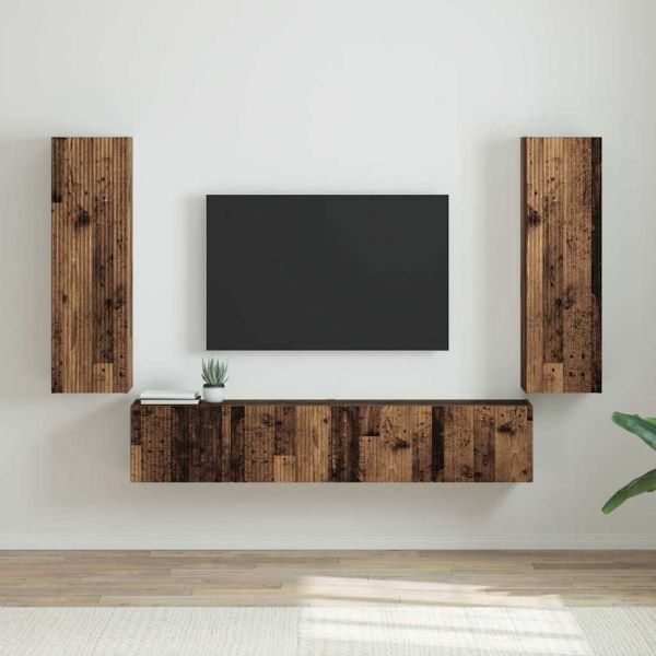 TV стенен шкаф 2 pcs Старо дърво 30 x 31 x 100 см
