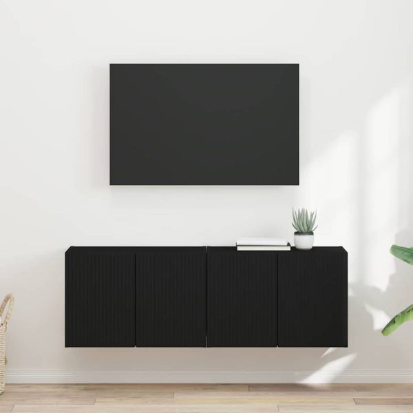 TV стенен шкаф 2 pcs Черно 59,5 x 31 x 40 см Инженерно дърво