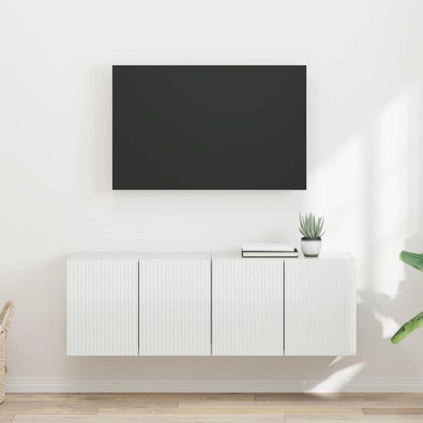 TV стенен шкаф 2 pcs Лъскаво бяло 59,5 x 31 x 40 см