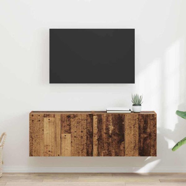 TV стенен шкаф 2 pcs Старо дърво 59,5 x 31 x 40 см