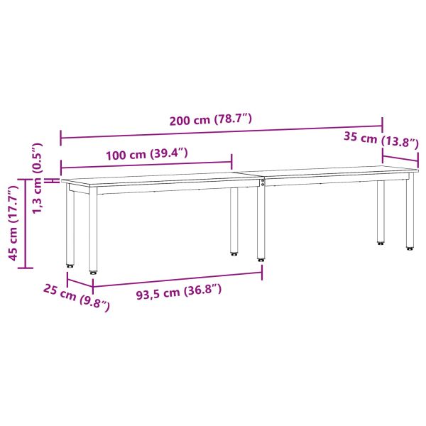 Пейка Естествен 200 x 35 x 45 см Солидно борово дърво