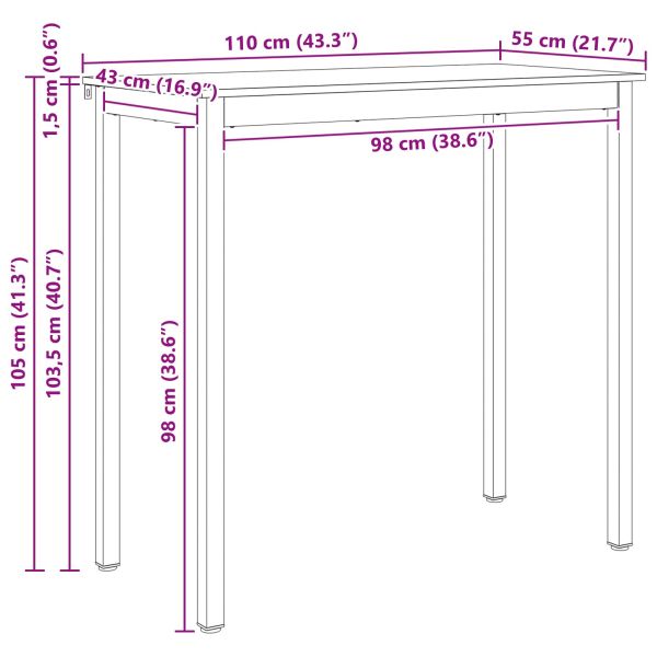 Бар маса Естествен 110 x 55 x 105 см Солидно борово дърво
