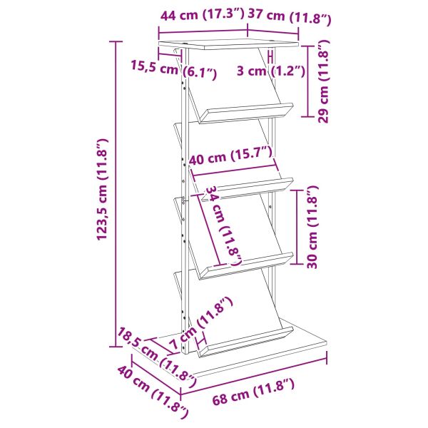 Етажерка за списания с рафт Димян дъб 68 x 40 x 123.5 см