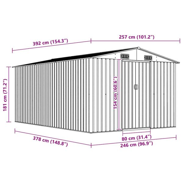 Градинска барака, 257x392x181 см, метал, зелена