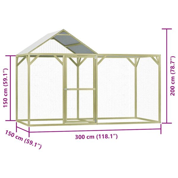 Клетка за пилета, 3x1,5x2 м, импрегниран бор