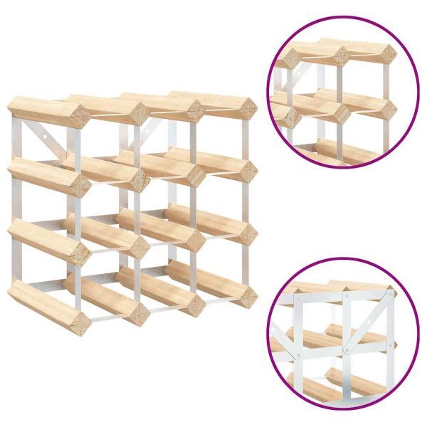 Стойка за вино за 12 бутилки, масивна борова дървесина