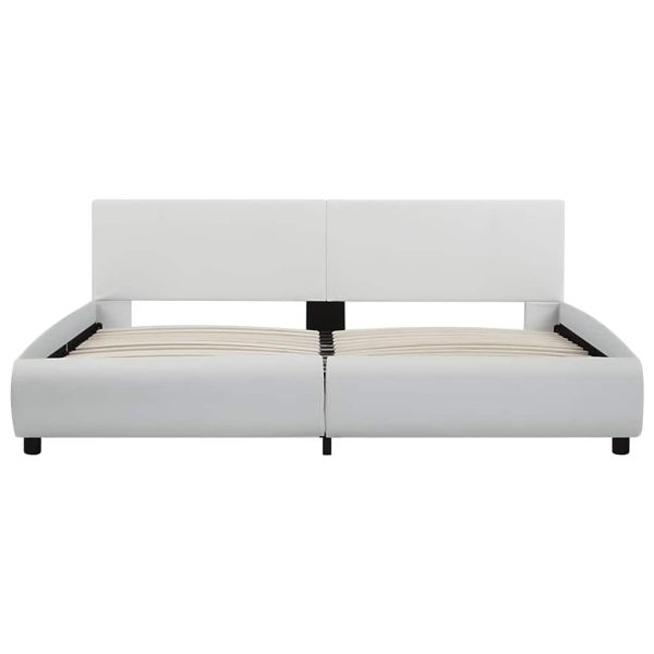 Рамка за легло с LED, бяла, изкуствена кожа, 160x200 cм