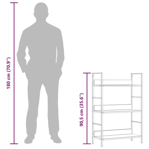 Библиотека с 3 рафта, черна, 60x27,6x90,5 см, инженерно дърво