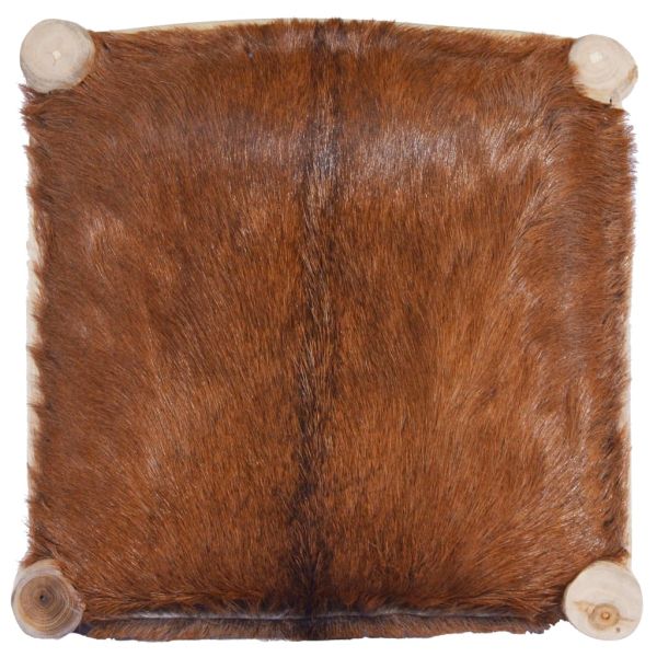 Бар стол, естествена козя кожа и тиково дърво масив