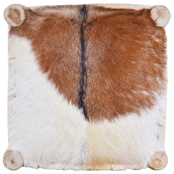 Бар стол, естествена козя кожа и тиково дърво масив