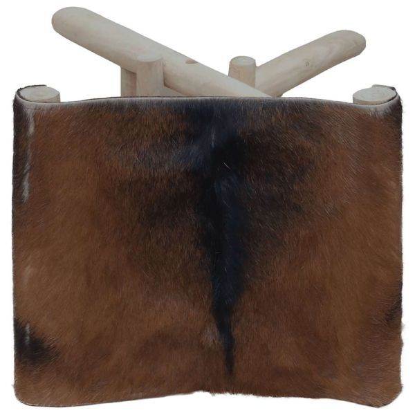 Сгъваема табуретка, козя кожа и тиково дърво масив