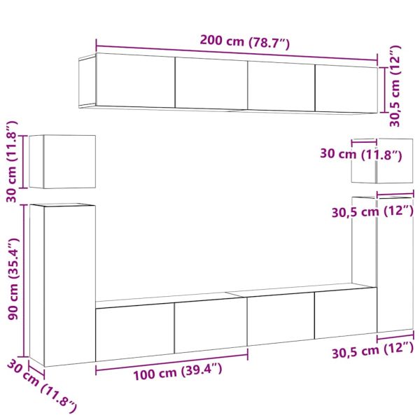 Комплект ТВ шкафове от 8 части инженерно дърво Бял гланц