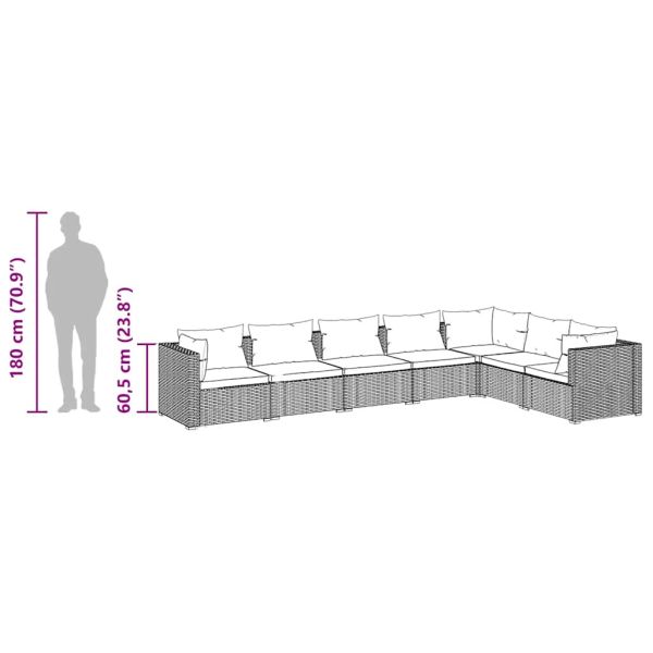 Градински лаундж комплект с възглавници 7 части кафяв полиратан