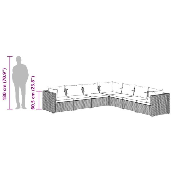 Градински лаундж комплект с възглавници 7 части кафяв полиратан
