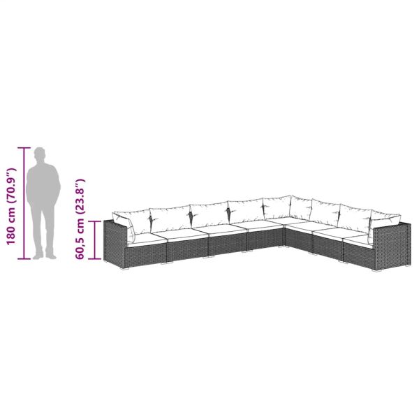 Градински лаундж комплект с възглавници 8 части кафяв полиратан