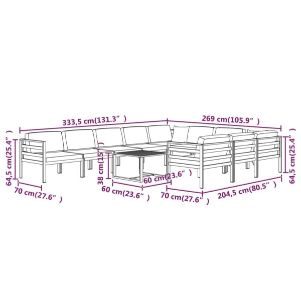 Градински комплект от 11 части с възглавници алуминий антрацит