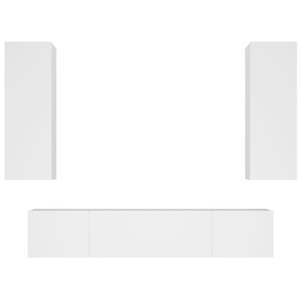 Комплект ТВ шкафове от 4 части, инженерно дърво, бял гланц