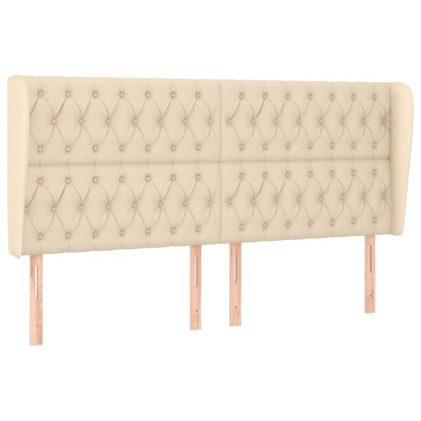 Горна табла за легло с уши, кремава, 183x23x118/128 см, плат