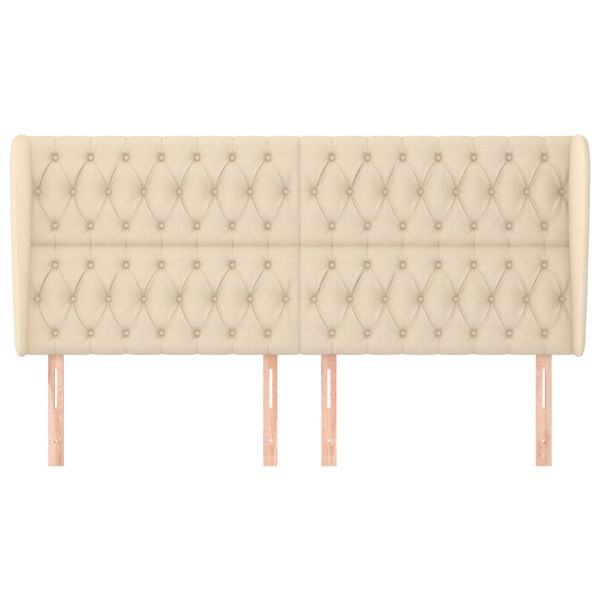 Горна табла за легло с уши, кремава, 183x23x118/128 см, плат