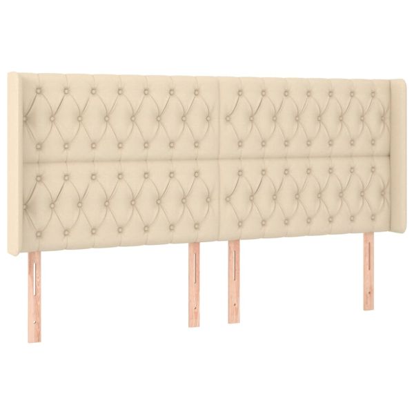 Горна табла за легло с уши, кремава, 183x16x118/128 см, плат