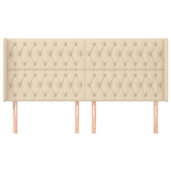 Горна табла за легло с уши, кремава, 183x16x118/128 см, плат