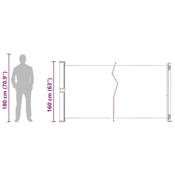 Прибираща се дворна странична тента, 600x160 см, кафява