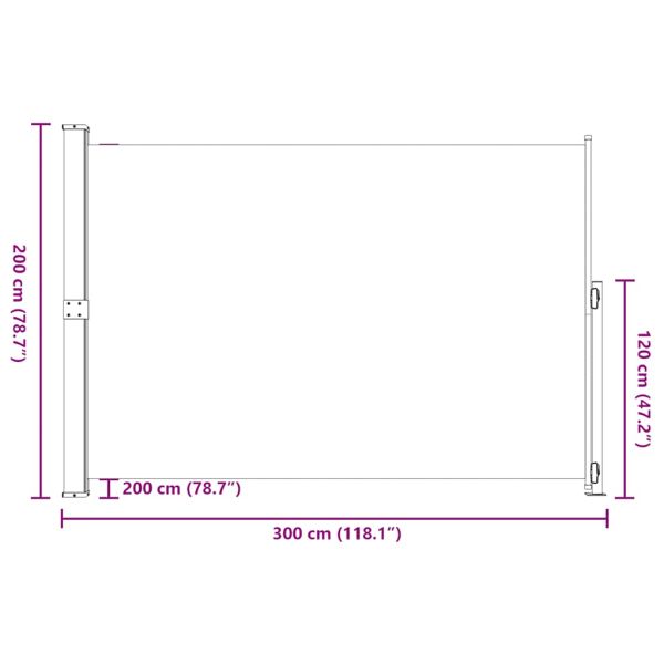 Прибираща се дворна странична тента, 200x300 см, черна