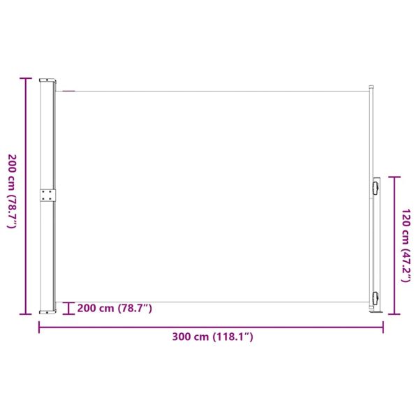 Прибираща се дворна странична тента, 200x300 см, кремава