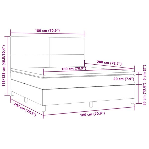 Боксспринг легло с матрак и LED, тъмнозелено, 180x200см, кадифе
