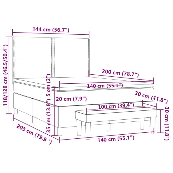 Боксспринг легло с матрак, тъмнозелено, 140x200 см, кадифе