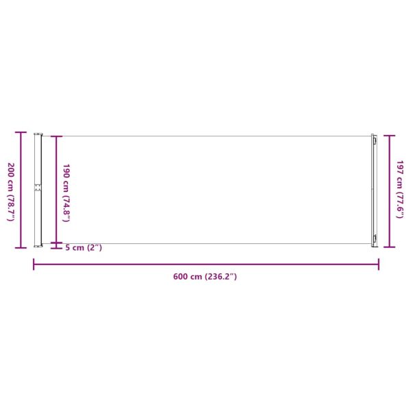Прибираща се странична тента за двор, 200х600 см, червена