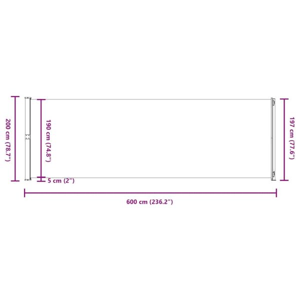 Прибираща се странична тента за вътрешен двор, 200х600 см, сива