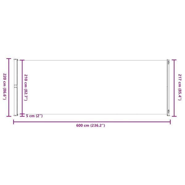 Прибираща се дворна странична тента, 220x600 см, червена