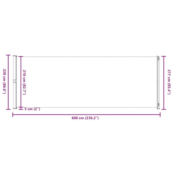 Прибираща се дворна странична тента, 220x600 см, кафява