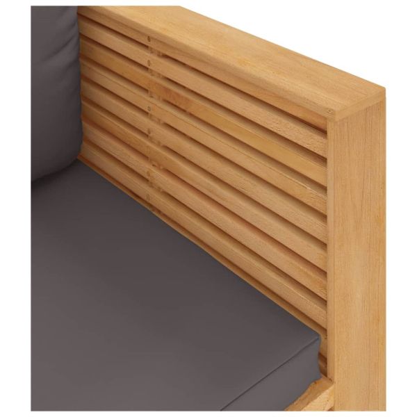 Градински диван с тъмносиви възглавници, тиково дърво масив