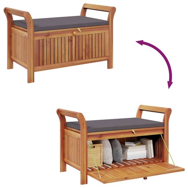 Градинска пейка за съхранение с възглавница 91 см акация масив