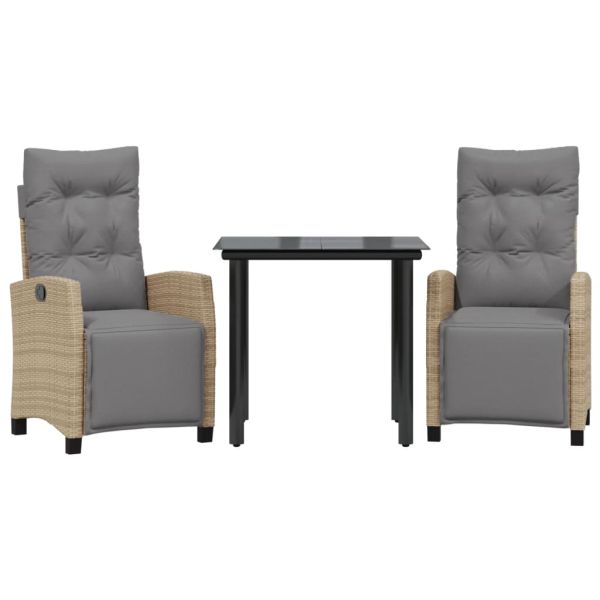 Градински комплект с възглавници 3 части бежов микс полиратан