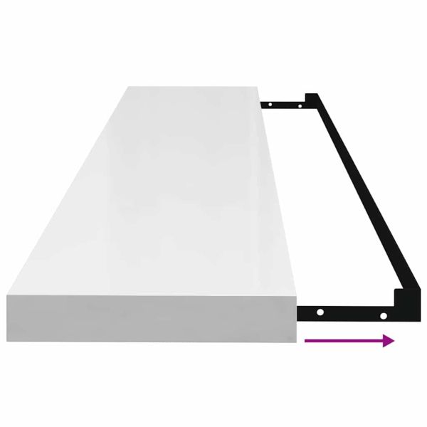 Окачени стенни рафтове, 2 бр, бял гланц, 120x23,5x3,8 см, МДФ