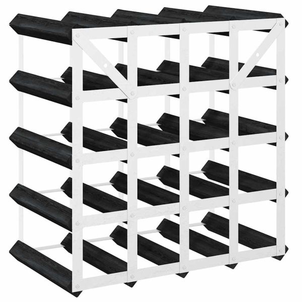 Стойка за вино за 20 бутилки, черна, масивна борова дървесина