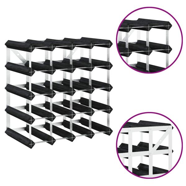 Стойка за вино за 20 бутилки, черна, масивна борова дървесина