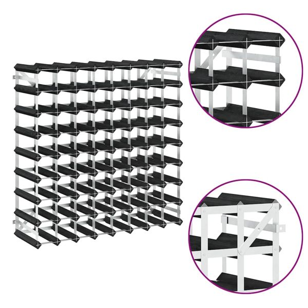 Стойка за вино за 72 бутилки, черна, масивна борова дървесина