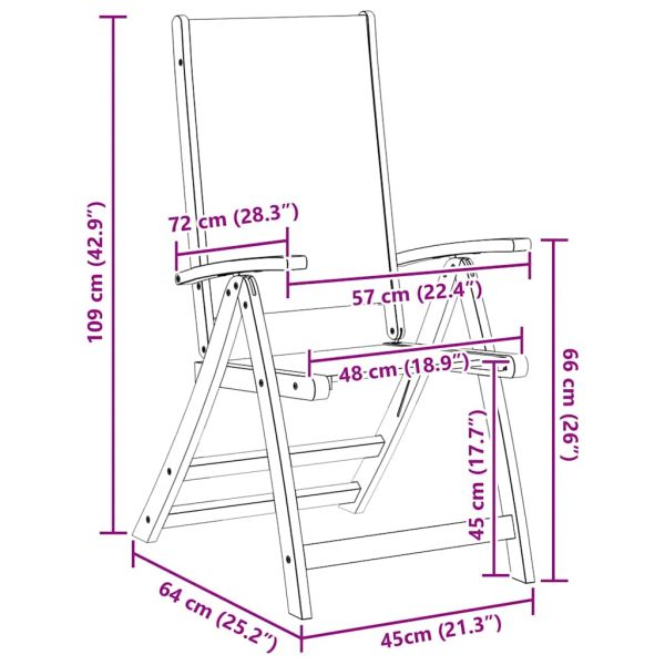 Сгъваеми градински столове, 8 бр, акация масив и textilene