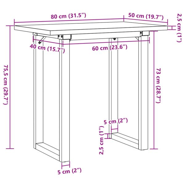Трапезна маса О-образна рамка 80x50x75,5 см бор масив и стомана