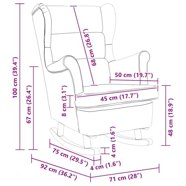 Люлеещ се стол с крилца, бордо, кадифе и масивно дърво