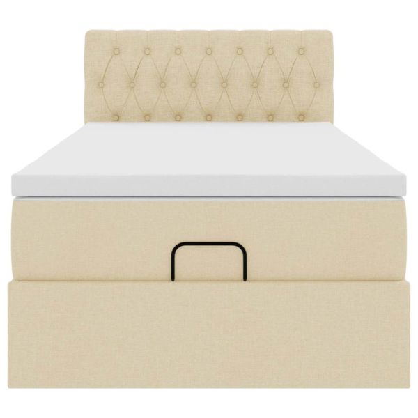 Османска легло с матрак и LED, кремаво, 100x200 см, плат