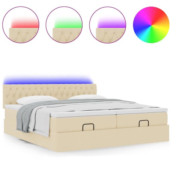 Османска легло с матрак и LED, кремаво, 200x200 см, плат