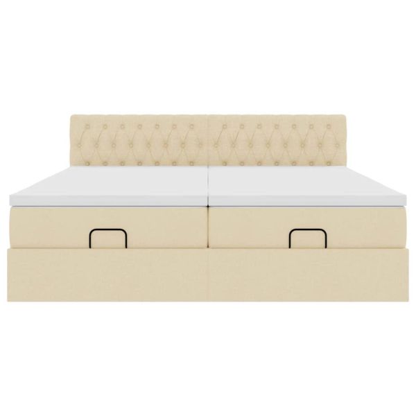 Османска легло с матрак и LED, кремаво, 200x200 см, плат