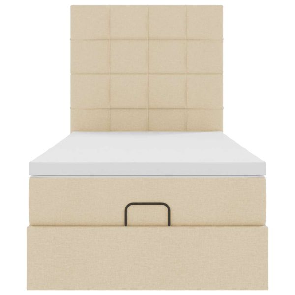 Османска легло с матрак и LED, кремаво, 100x200 см, плат