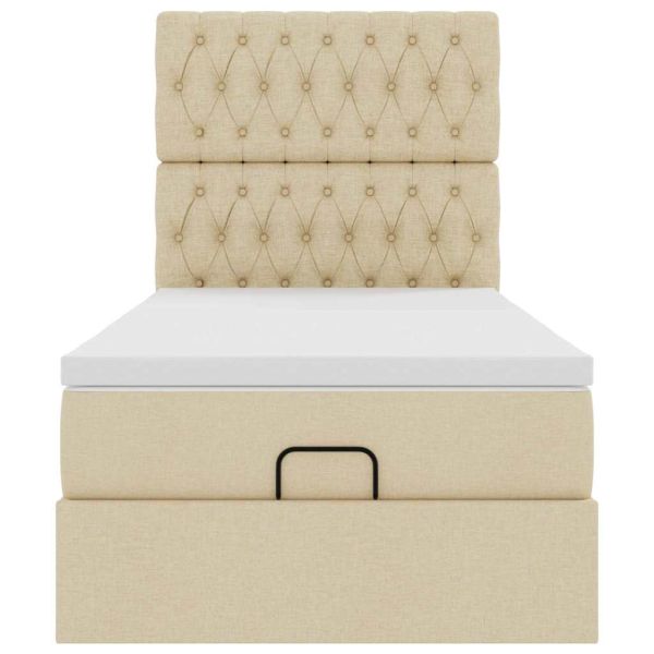 Османска легло с матрак и LED, кремаво, 100x200 см, плат